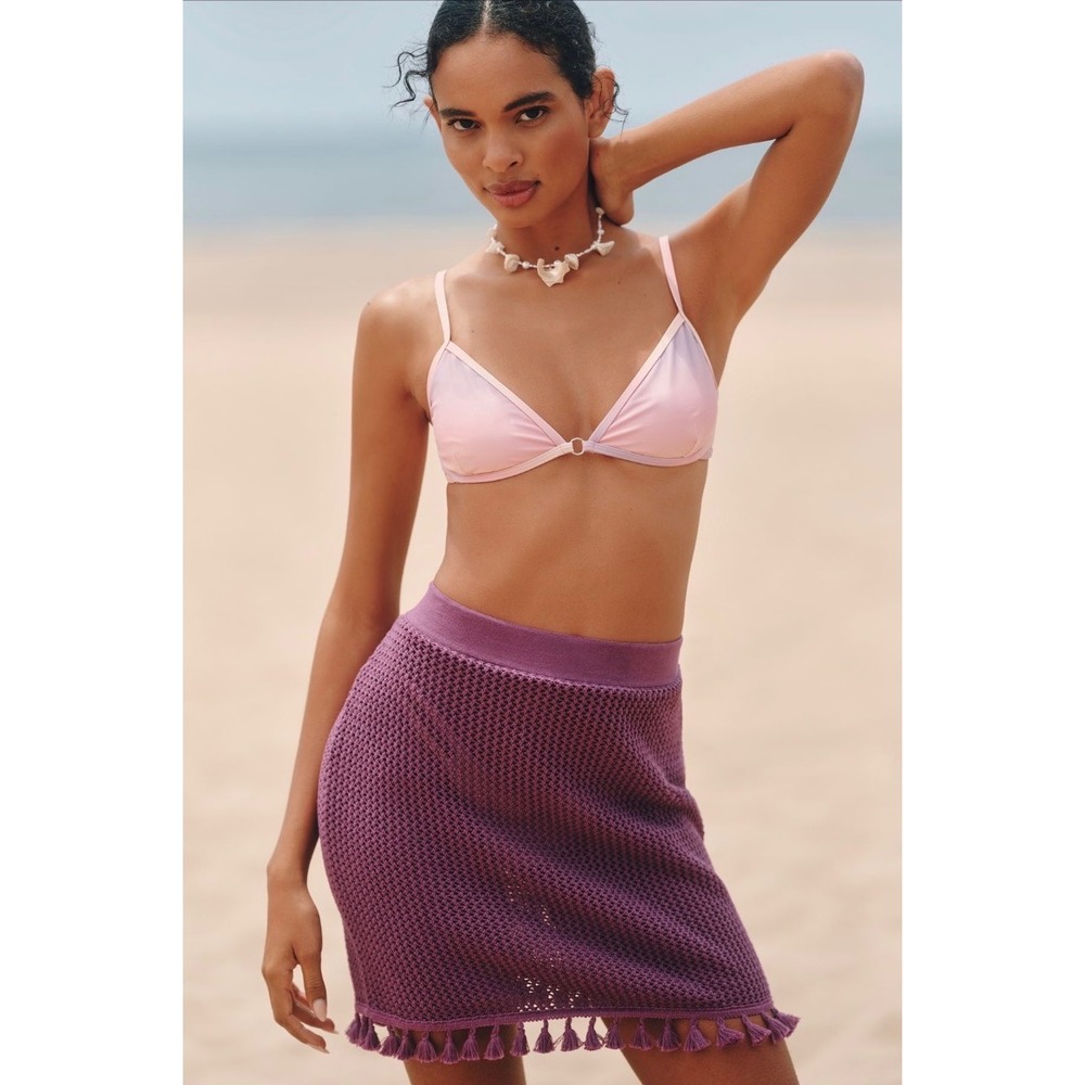 NWT Celandine Anthropologie Purple Crochet Tassel Mini Skirt 100% Cotton S